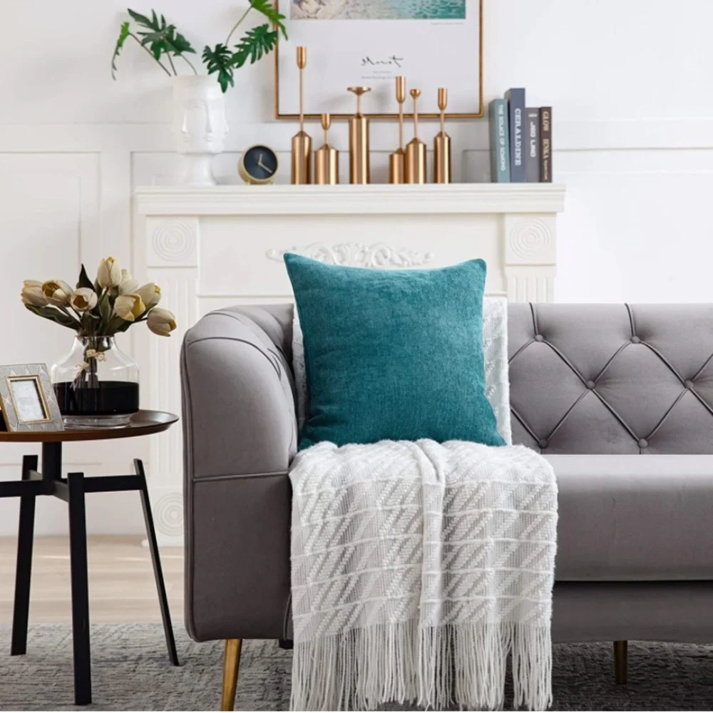 Luxury Home | Chic Teal Blue Green Soft Chenille Textured Throw Pillow Covers